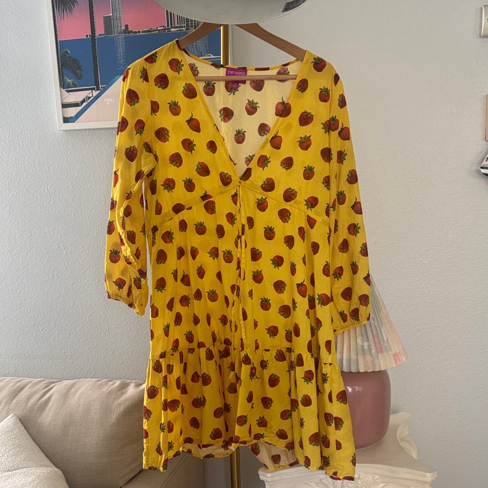 Yellow Dress with Strawberry Print